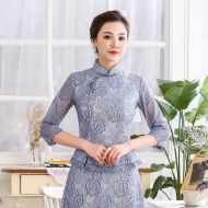 Pretty 3/4 Sleeve Floral Lace Qipao Cheongsam Shirt