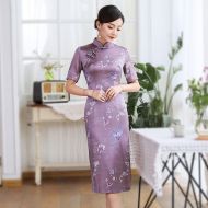 Classic Purple Silk Chinese Dress Cheongsam Qipao