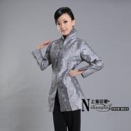 Mandarin Style Elegant Silver Long Jacket