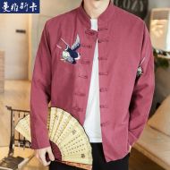 Double Swallows Embroidery Frog Button Jacket - Red