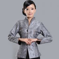 Super Fit Open Neck Frog Button Jacket - Silver