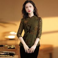 Beautiful Lace Chinese Qipao Cheongsam Shirt - Green