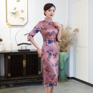 Gorgeous Phoenix Print Silk Cheongsam Qipao Dress