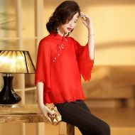 Lovely Embroidery Cheongsam Qipao Blouse - Red