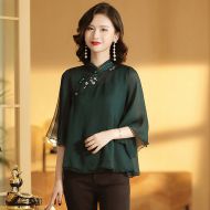 Lovely Embroidery Cheongsam Qipao Blouse - Green