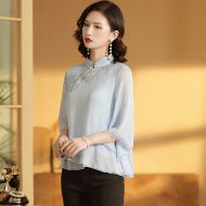 Lovely Embroidery Cheongsam Qipao Blouse - Light Blue