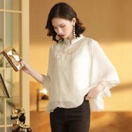 Lovely Embroidery Cheongsam Qipao Blouse - White
