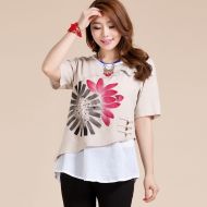 Attractive Lotus Paint Mandarin Style Blouse - Beige