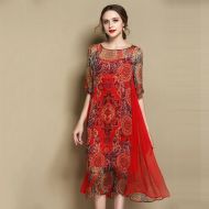 Delightful Paisley Pattern Silk Scoop Neck Dress