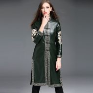 Pretty Embroidery Faux Leather Long Chinese Jacket