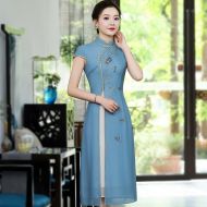 Gorgeous Embroidery Chinese Dress Qipao Cheongsam - Blue