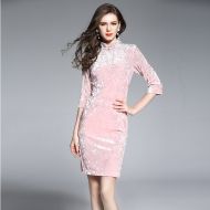 Excellent Beaded Chinese Dress Cheongsam Qipao - Pink