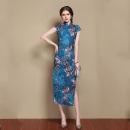 Mid-calf Chinese Qipao Cheongsam Dress With Floral Print