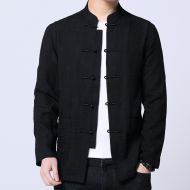 Excellent Jacquard Five Frog Buttons Jacket - Black