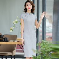 Sweet Stripe Chinese Dress Qipao Cheongsam - Gray