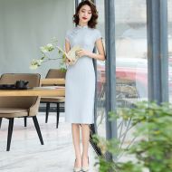 Sweet Stripe Chinese Dress Qipao Cheongsam - Light Green