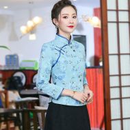 Pretty Floral Jacquard Qipao Cheongsam Jacket - Blue