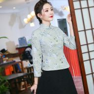 Pretty Floral Jacquard Qipao Cheongsam Jacket - Green