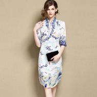 Fetching Clouds Print Qipao Cheongsam Style Dress