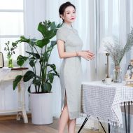 Engaging Back Zip Dress Cheongsam Qipao - Light Green