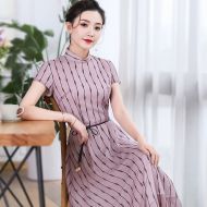Charming Purple Chiffon Qipao Cheongsam A-line Dress