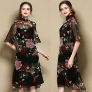 Resplendent Peony Flowers Silk Qipao Cheongsam Dress