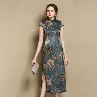 Pretty Floral Print Silk Qipao Cheongsam Chinese Dress