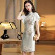 Modern Jacquard Chinese Dress Qipao Cheongsam - Blue