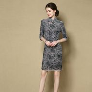 Sweet Flocked Velvet Short Qipao Cheongsam Dress