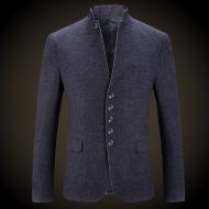 Fetching Stand-up Collar Five Buttons Gray Blazer