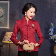Fabulous Embroidery Frog Button Chinese Tang Jacket - Red