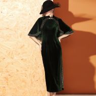 Fashionable Modern Green Velvet Qipao Cheongsam Dress