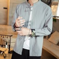 Nice Stand-up Collar Frog Button Shirt - Gray