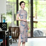 Nice Floral Print Chinese Dress Qipao Cheongsam - Beige