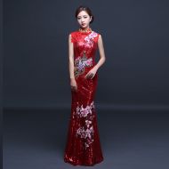 Pretty Embroidery Long Qipao Cheongsam Dress - Red
