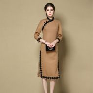 Excellent Woolen Frog Button Qipao Cheongsam Chinese Dress