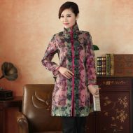 Nice Print Organza Frog Button Jacket - Claret