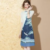 Flying Cranes Print Qipao Cheongsam Chinese Dress