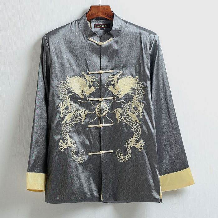 Double Dragons Embroidery Kung Fu Jacket - Gray Double Dragons Embroidery Kung Fu Jacket - Gray
