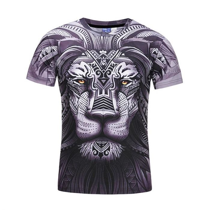 Digital Lion Totem Print T-Shirt