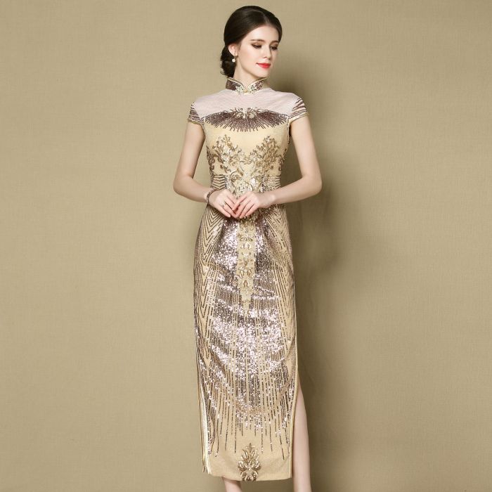 Marvelous Beaded Long Qipao Cheongsam ...