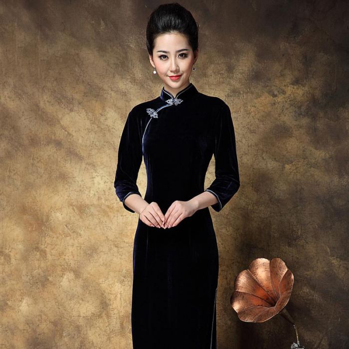 dark blue qipao