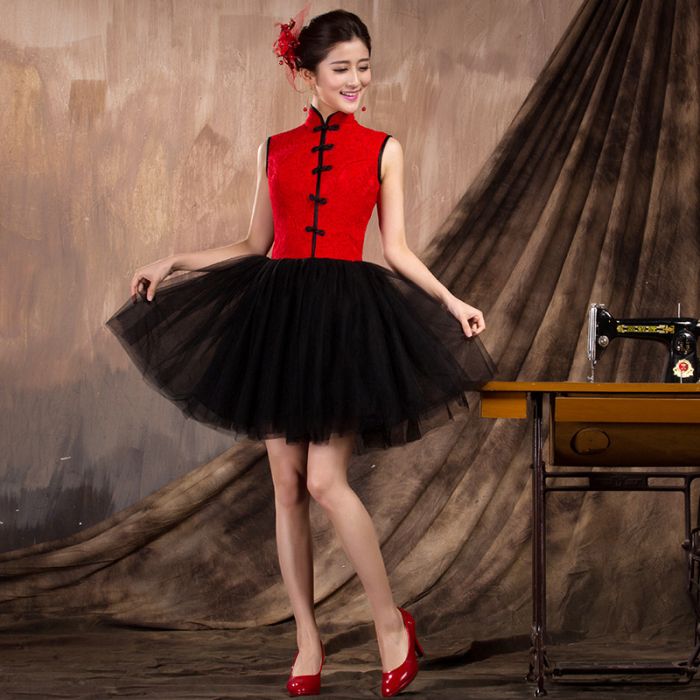 Lovely Modern Sleeveless Short Qipao Cheongsam Skirt Dress