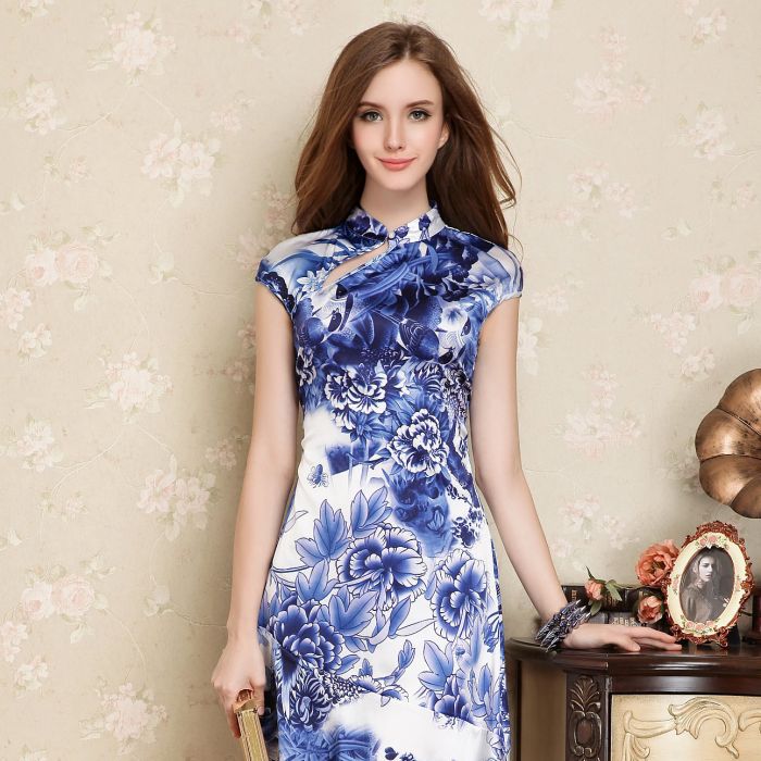 Fascinating Modern Silk Cheongsam Dress Pattern A