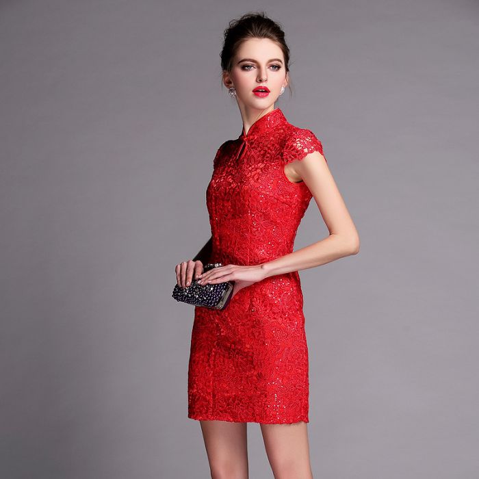 Red lace cheongsam top