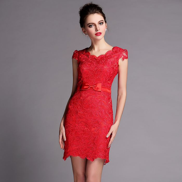 Charming Red Lace Modern Qipao Cheongsam Style Dress