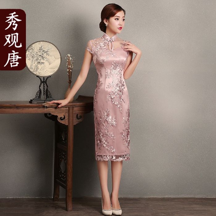 Superb Embroidery Lace Qipao Cheongsam ...