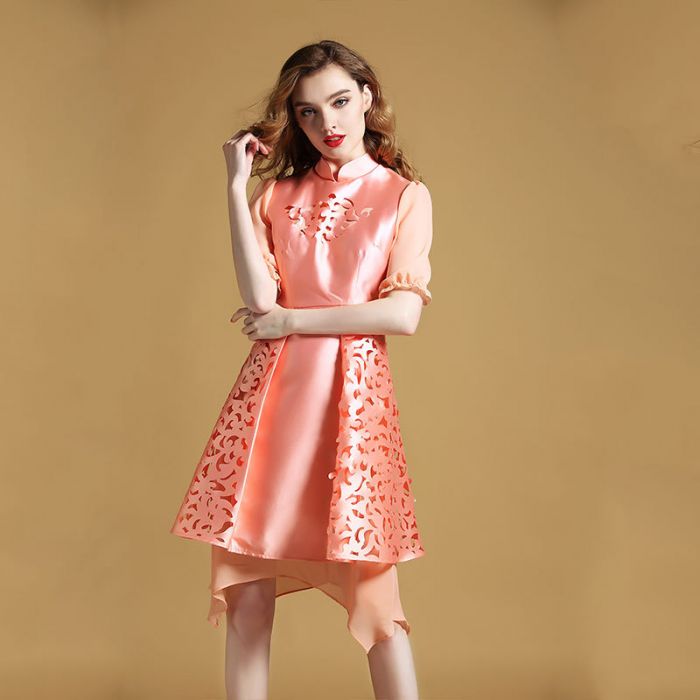 Delightful Modern Qipao Cheongsam Style Dress - Pink