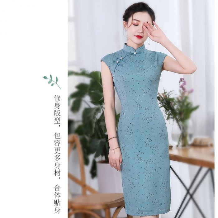 Sweet Sleeveless Chinese Dress Qipao Cheongsam - Green