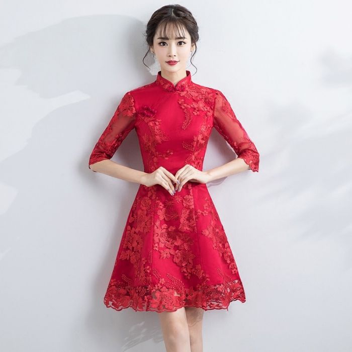 Appealing Lace A-line Dress Qipao ...